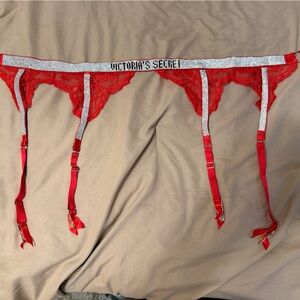 Victoria's Secret Red and Silver Lace Garter Belt